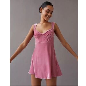 Urban Outfitters pink velvet corset mini dress